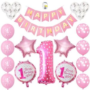 Baby Girl Pink 1st Birthday Balloon Bundle Set 