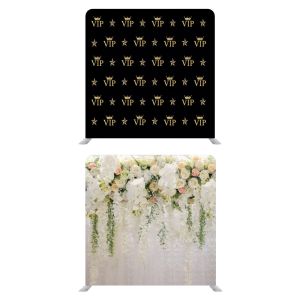 8ft*7.5ft Beautiful Pastel Flowers Foliages and Black & Gold VIP Backdrop, With or Without Tension Frame