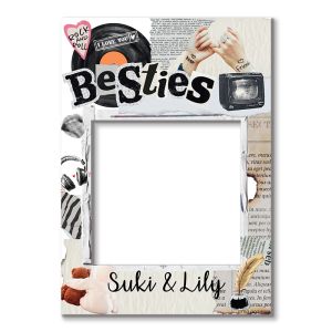 CUSTOM Besties Retro Newspaper & Record Design Fully Printed Posing Frame - No. 038