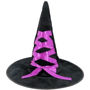 Bewitching Purple Witches Pointed Hat With Purple Ribbon Halloween Fancy Dress Accessory