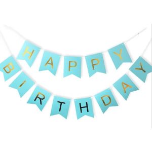 Blue With Gold Happy Birthday Banner Party Decorations