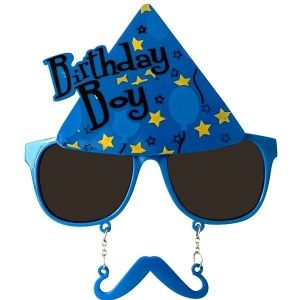 Birthday Boy Blue Party Hat With Moustache Attachment Birthday Glasses