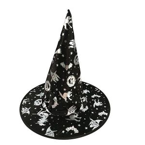 Shimmery Silver & Black Wizard & Witches Pointed Hat Halloween Fancy Dress Accessory