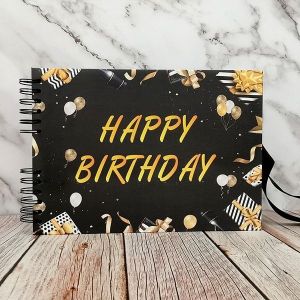 Good Size Black Gift Boxes Happy Birthday Guestbook With 6x2 Slip-in Pages
