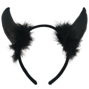 Black Devil Horns With Fur Headband