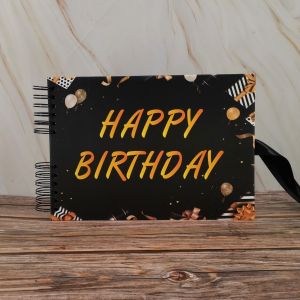 Good Size Black Gift Boxes Happy Birthday Guestbook With 6x4 Landscape Slip-in Pages