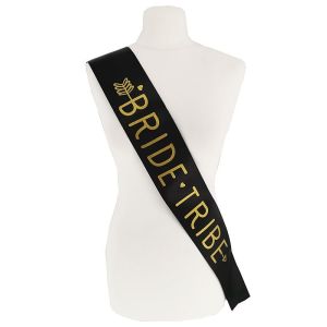 Black With Gold Writing ‘Bride Tribe’ Arrow Sash