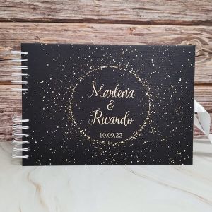CUSTOM Black Gold Glitter Confetti Sphere Guestbook with Different Page Style Options