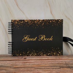 Good Size Black & Gold Glitter Ombre With 'Guest Book' Message in Plain Pages 