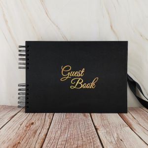 Good Size, Black Leather Affect Cover with Golden ‘Guest book‘ Message With Plain Pages