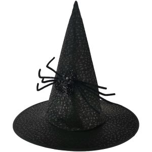 Black Witches Pointed Hat With Spooky Spider Halloween Fancy Dress Accessory