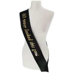 Black With Gold Foil '60 Never Looked This Good' Birthday Sash