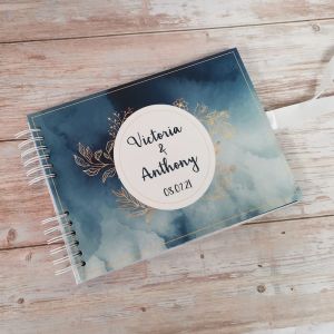 CUSTOM Blue Watercolour With Gold Foliage Guestbook with Different Page Style Options
