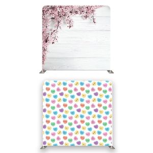 8ft*7.5ft Candy Hearts And White Wood Cherry Blossom Backdrop, With or Without Tension Frame 