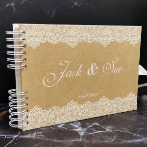 CUSTOM Classic Brown Design with White Lace Detail Guestbook with Different Page Style Options