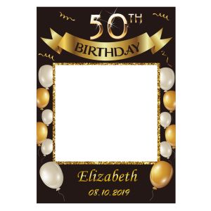 CUSTOM Black & Gold with Balloons and Banner Fully Printed Posing Frame