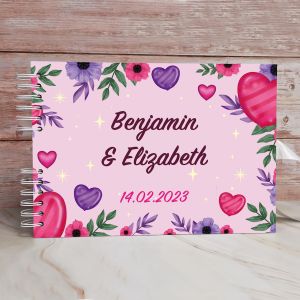 CUSTOM Pastel Pink Purple Hearts And Leaves Guestbook with Different Page Style Options 