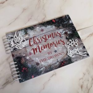 CUSTOM Rustic Wood With Holly Xmas Memory Book with Different Page Style Options 