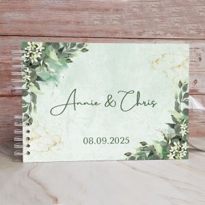 CUSTOM Watercolour Green Leaves Floral Lily Guestbook with Different Page Options