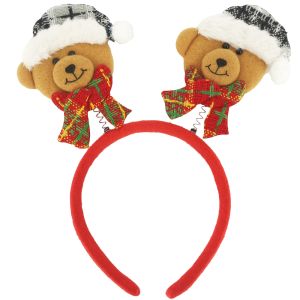 Cute Teddy Bear With Tartan Christmas Bopper Headband