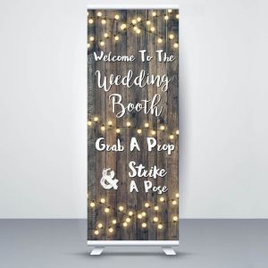 Dark Rustic Wood With Fairy Light ‘Wedding Booth’ Pop Up Roller Banner