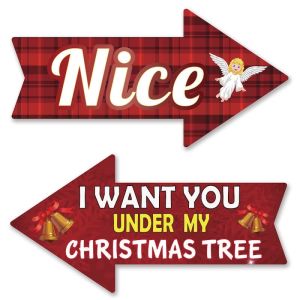 ‘Nice’ & ‘I Want You Under My Xmas Tree’ Double-Sided Xmas Photo Booth Word Board Signs