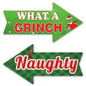 ‘What A Grinch’ & ‘Naughty’ Double-Sided Xmas Photo Booth Word Board Signs