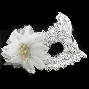 Elegant Lace Floral Masquerade Mask In White   