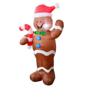 Giant Inflatable Festive Gingerbread Man with Candy Stick Lights Outdoor Decoration