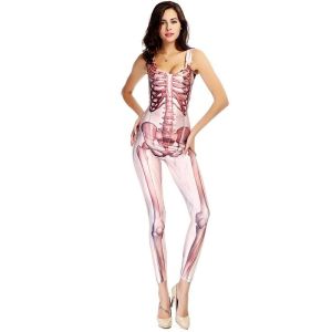 Flesh and Bone Skeleton Jumpsuit Halloween Sexy Fancy Dress Costume – UK 8-10