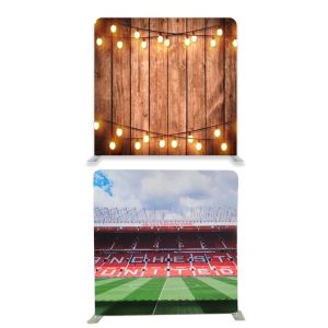 8ft*8ft Football Stadium and Rustic Wood With Fairy Lights Backdrop, With or Without Tension Frame