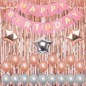  Multi Metallic Birthday Balloon Bundle with Rose Gold Tassel Backdrop