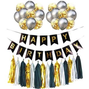 Silver & Gold Balloon Tassel Birthday Bundle