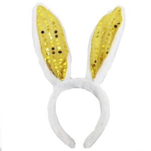 Furry Sequin Easter Bunny Ears Headband – Gold