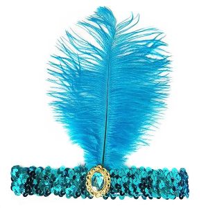 Gatsby Sequin Feathered Headband in Light Blue 