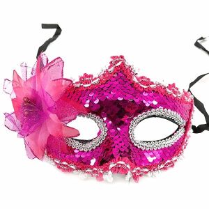 Glamorous Sequin Flowered Masquerade Mask In Hot Pink 