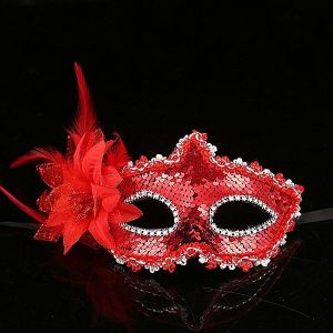 Glamorous Sequin Flowered Masquerade Mask In Red    