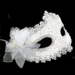 Glamorous Sequin Flowered Masquerade Mask In White   