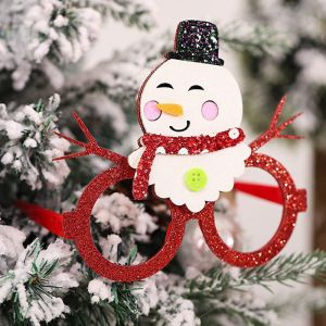 Glitzy Hugging Snowman With Top Hat Christmas Glasses