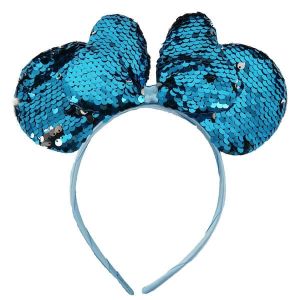 Glitzy Reversible Sequin Mouse Style Ears and Bow – Blue + Silver