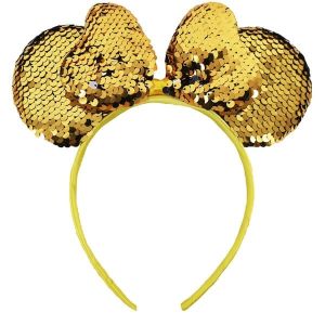 Glitzy Reversible Sequin Mouse Style Ears and Bow – Gold + Silver