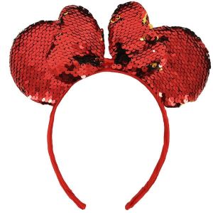 Glitzy Reversible Sequin Mouse Style Ears and Bow – Red + Gold