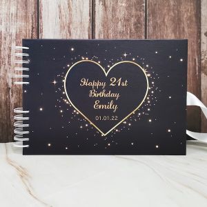 CUSTOM Black With Golden Sparkling Heart Guestbook DIY Photo Album With Different Page Style Options 
