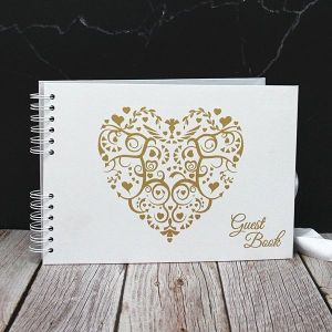 Good Size Gold Heart Guestbook With Plain Pages 
