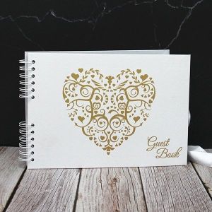 Good Size Gold Heart Guestbook With 6x2 Slip-in Pages