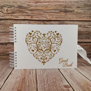 Good Size Gold Heart Guestbook With 6x4 Landscape Slip-in Pages