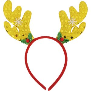 Gold Sequin Reindeer Antlers With Snowflake And Holly Christmas Headband