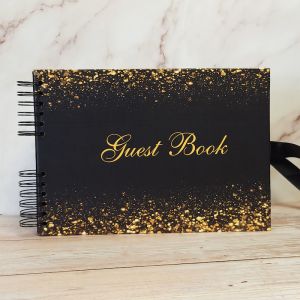 Good Size Black & Gold Glitter Ombre With 'Guest Book' Message in Plain Pages 