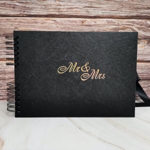 Good Size, Black Leather Affect Cover with Golden ‘Mr & Mrs’ Message With Plain Pages