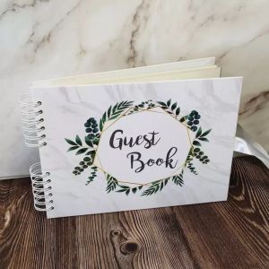 Good Size, Marble With Gold & Green Wreath Guestbook With Plain Pages 